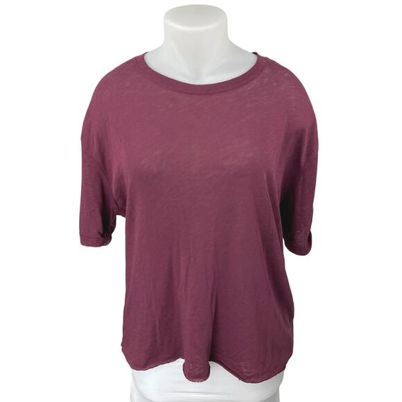 Free People Cassidy Purple Slub Knit Short Sleeve Crew Neck Tee T Shirt Top XL - Picture 1 of 4